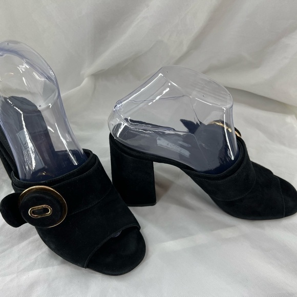 PRADA MILANO BLACK SUEDE CHUNKY HEEL SANDAL BLACK SIZE 37 EUR SIZE 6.5 US - Picture 11 of 16